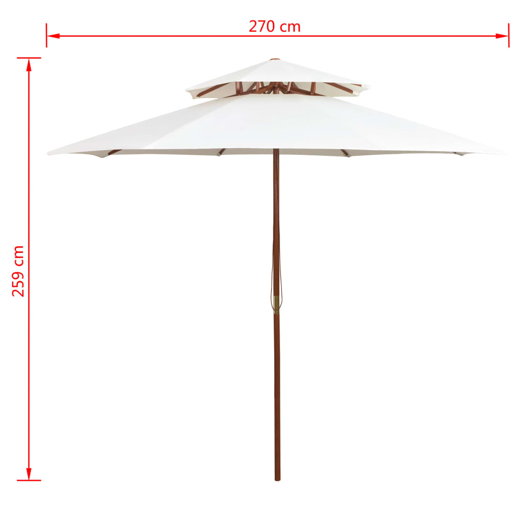 Sonnenschirm mit Doppeldach und Holz-Mast Schwarz 270 cm