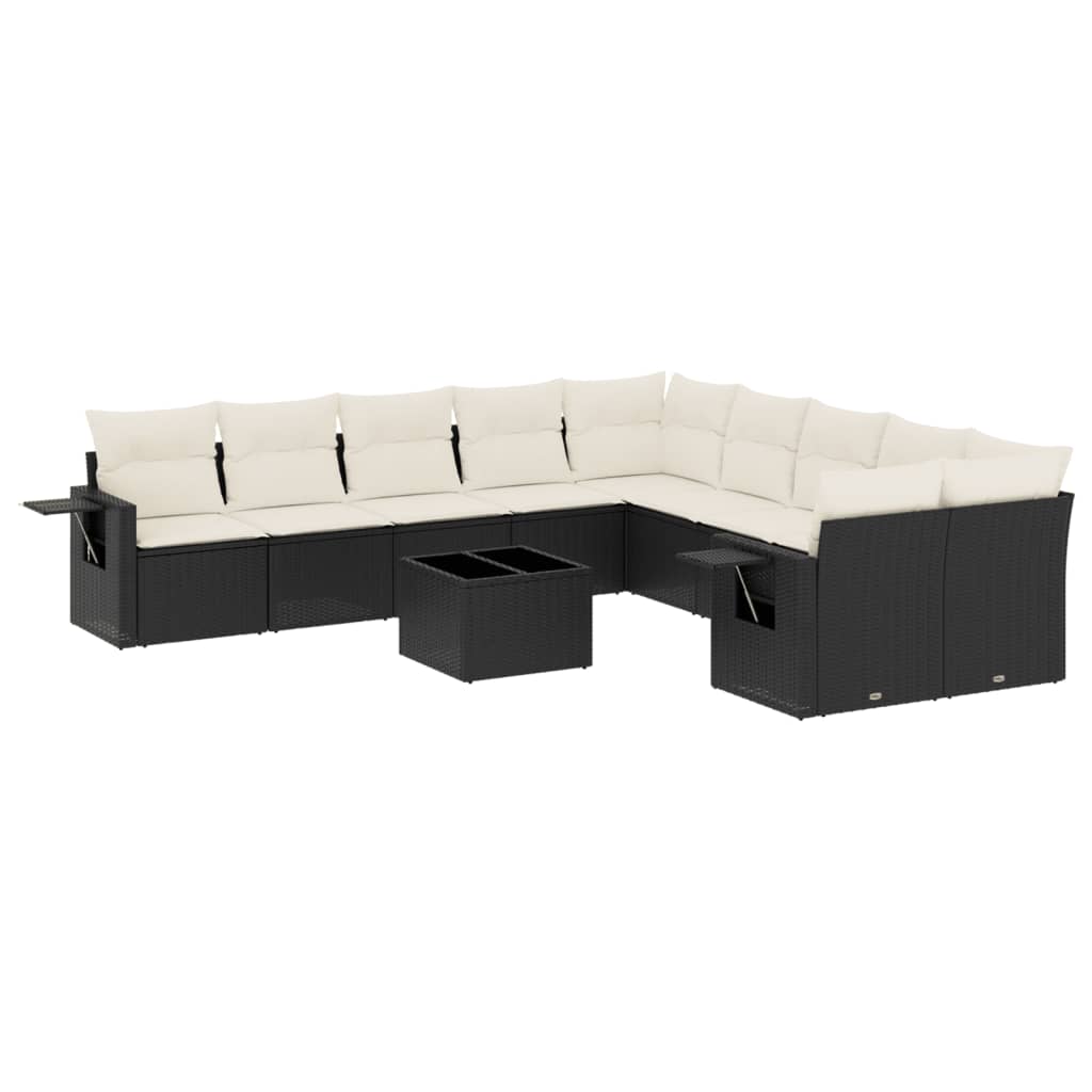 10-tlg. Garten-Sofagarnitur mit Kissen Schwarz Poly Rattan