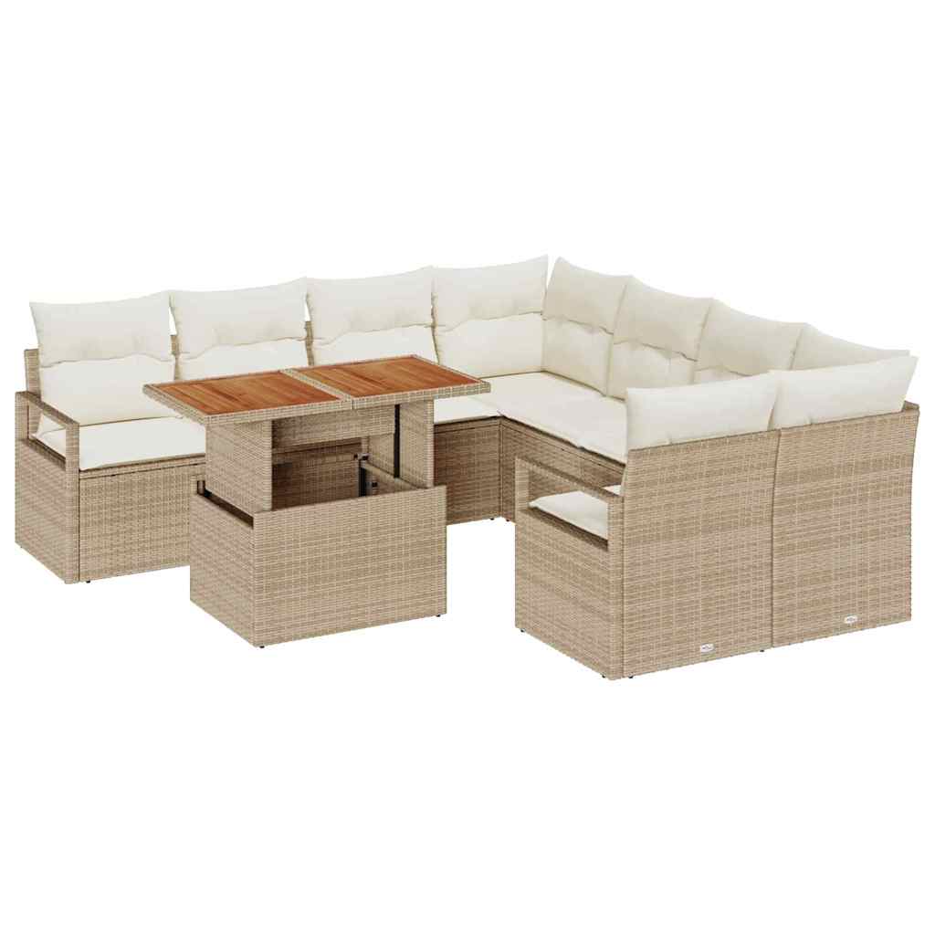 Garten Essgruppe mit Kissen 9 pcs Schwarz und Creme