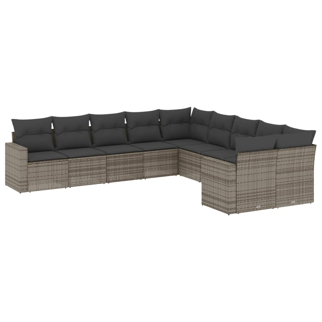 10-tlg. Garten-Sofagarnitur mit Kissen Schwarz Poly Rattan