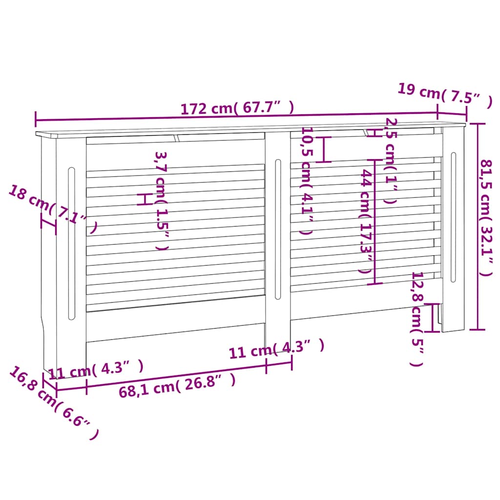 Heizkörperabdeckung Weiß 112×19×81,5 cm MDF