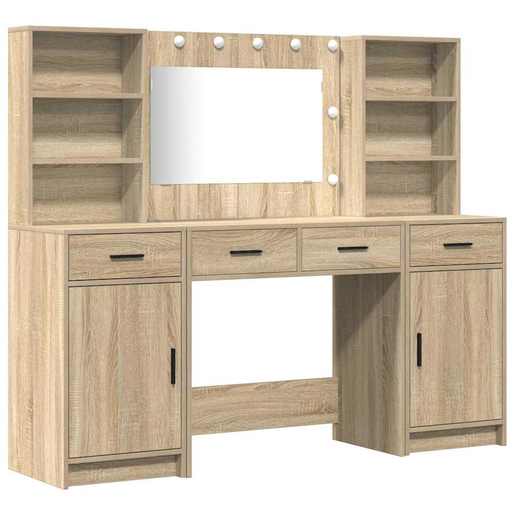 Schminktischset mit LED mit Schubladen 3 pcs Weiß Holzwerkstoff