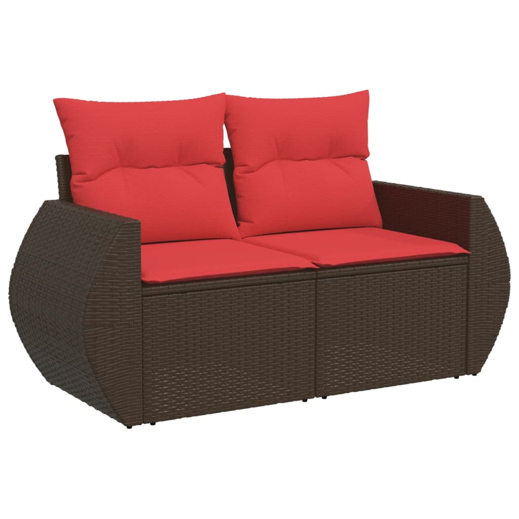 10-teiliges Gartensofa-Set mit Kissen, schwarzes Polyrattan