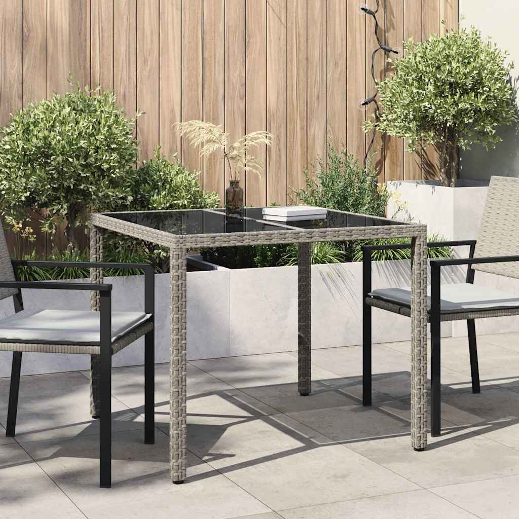 Gartentisch 150x90x75 cm Hartglas und Poly Rattan Grau