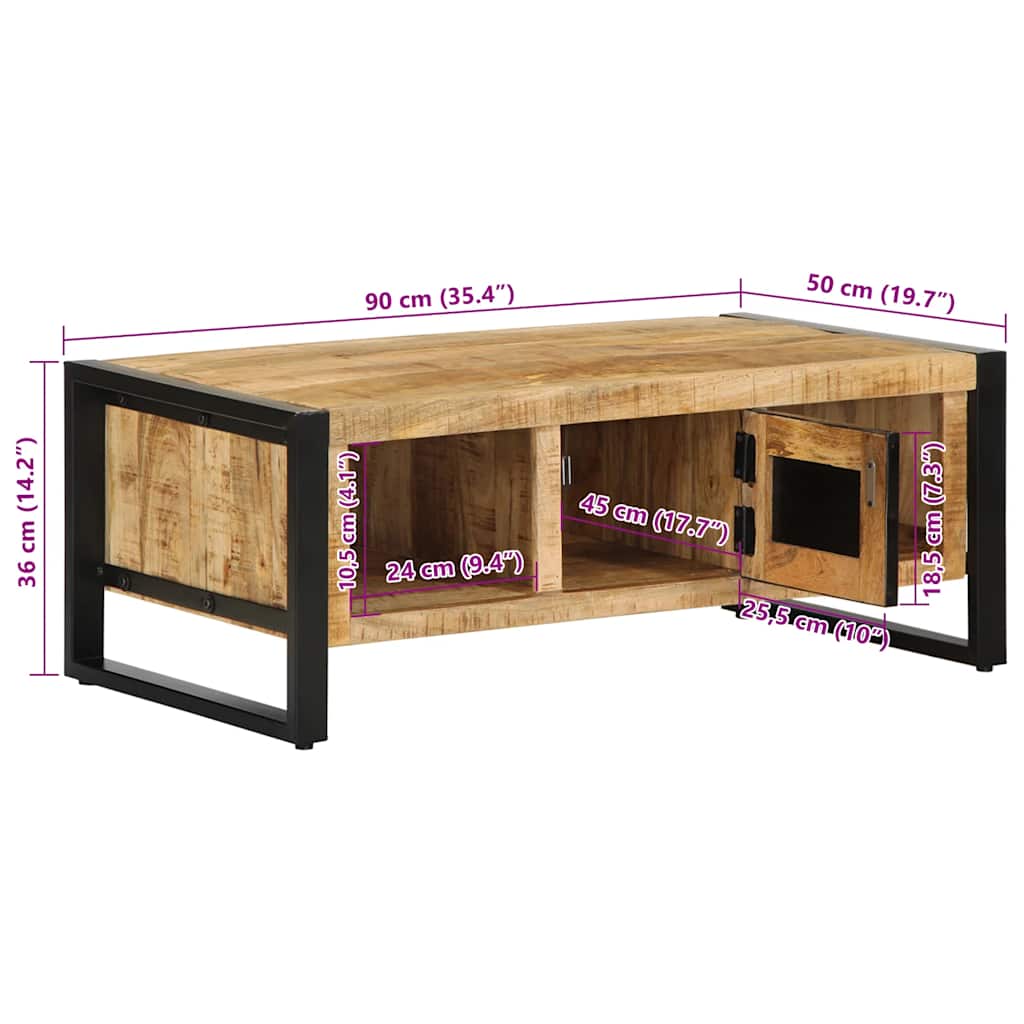 Couchtisch 90x50x36 cm Raues Massivholz Mango