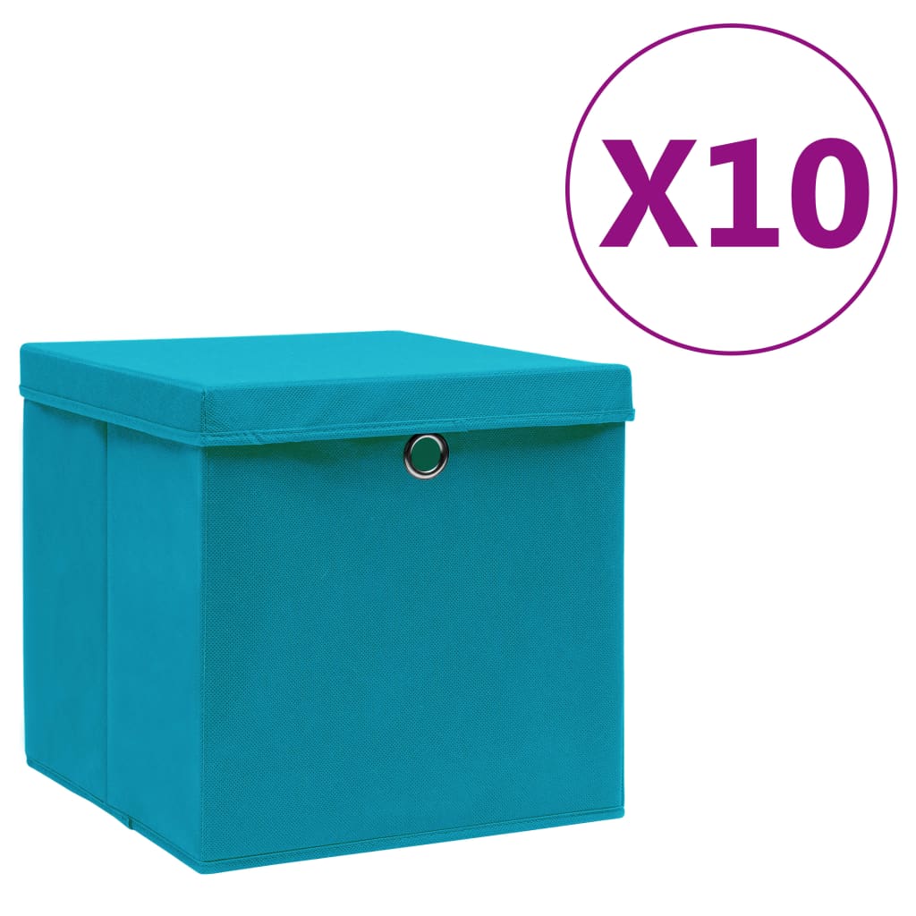 Aufbewahrungsboxen mit Deckeln 10 Stk. 28x28x28 cm Schwarz