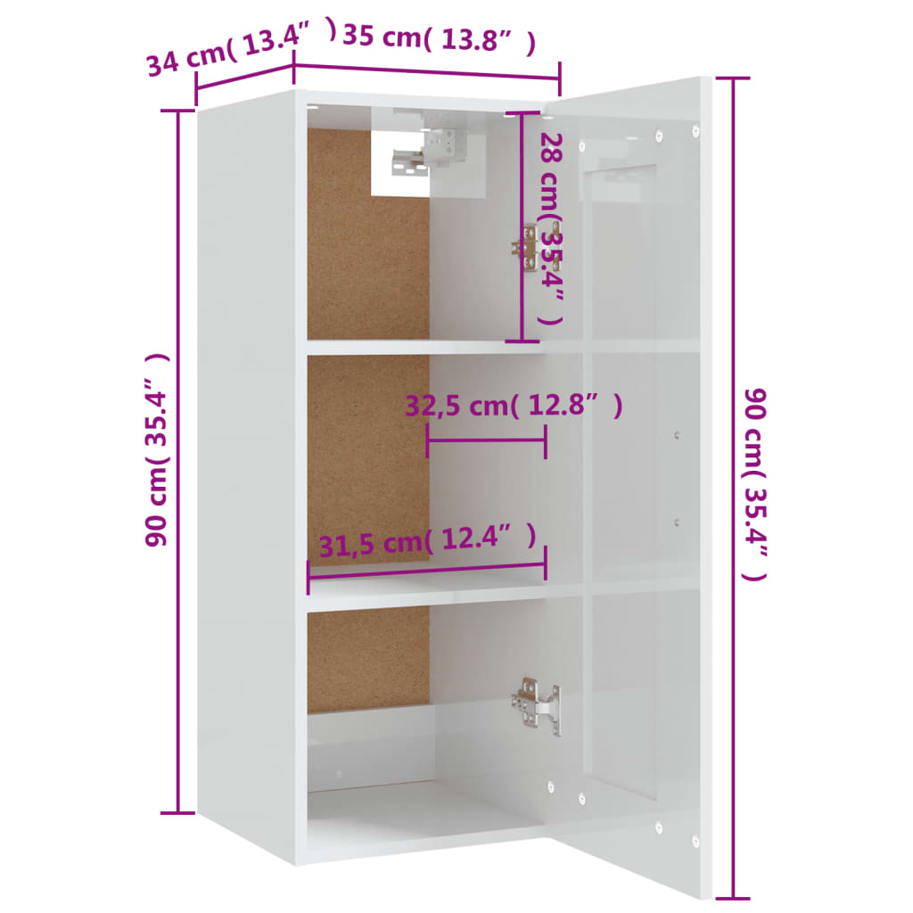 Hängeschrank Weiß 35x34x90 cm Holzwerkstoff