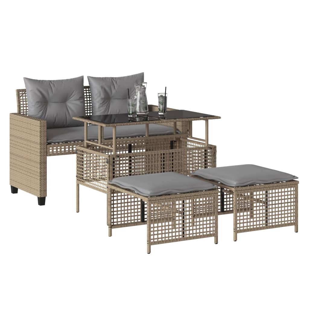 4-tlg. Garten-Sofagarnitur mit Kissen Schwarz Poly Rattan Glas