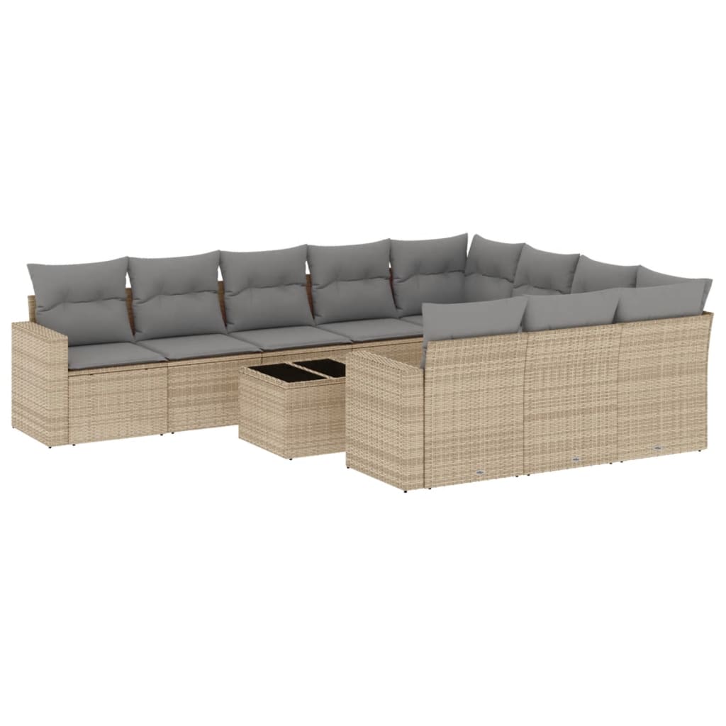 10-tlg. Garten-Sofagarnitur mit Kissen Schwarz Poly Rattan