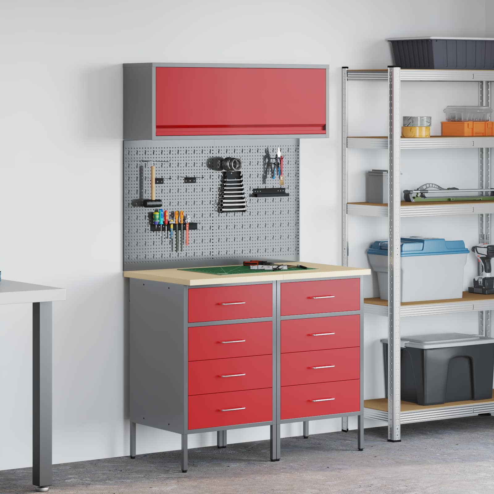 Arbeitsschrankset mit Schubladen mit Regal 8 pcs Grau