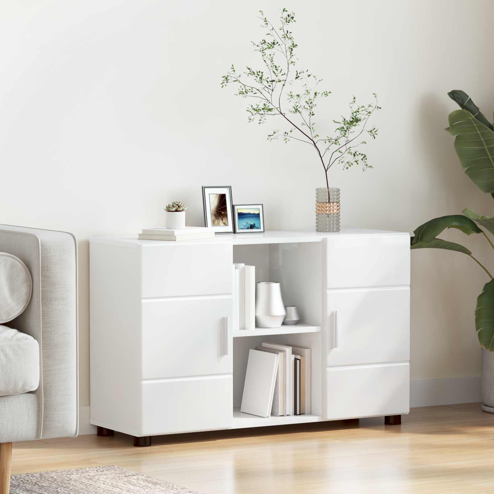 Highboard mit Regal FLORIN Weiß 60 x 35 x 182 cm Holzwerkstoff
