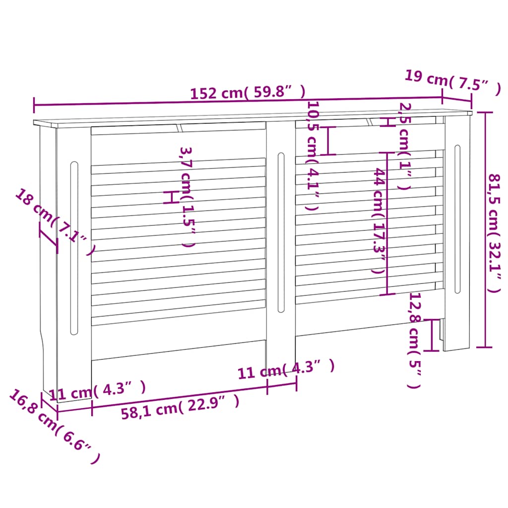 Heizkörperabdeckung Weiß 112×19×81,5 cm MDF