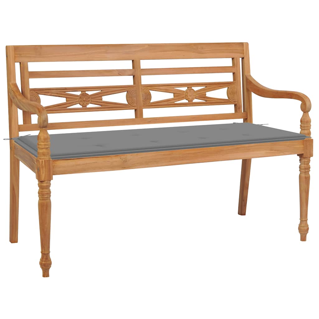 Batavia-Gartenbank mit Anthrazit Kissen 120 cm Teak Massivholz