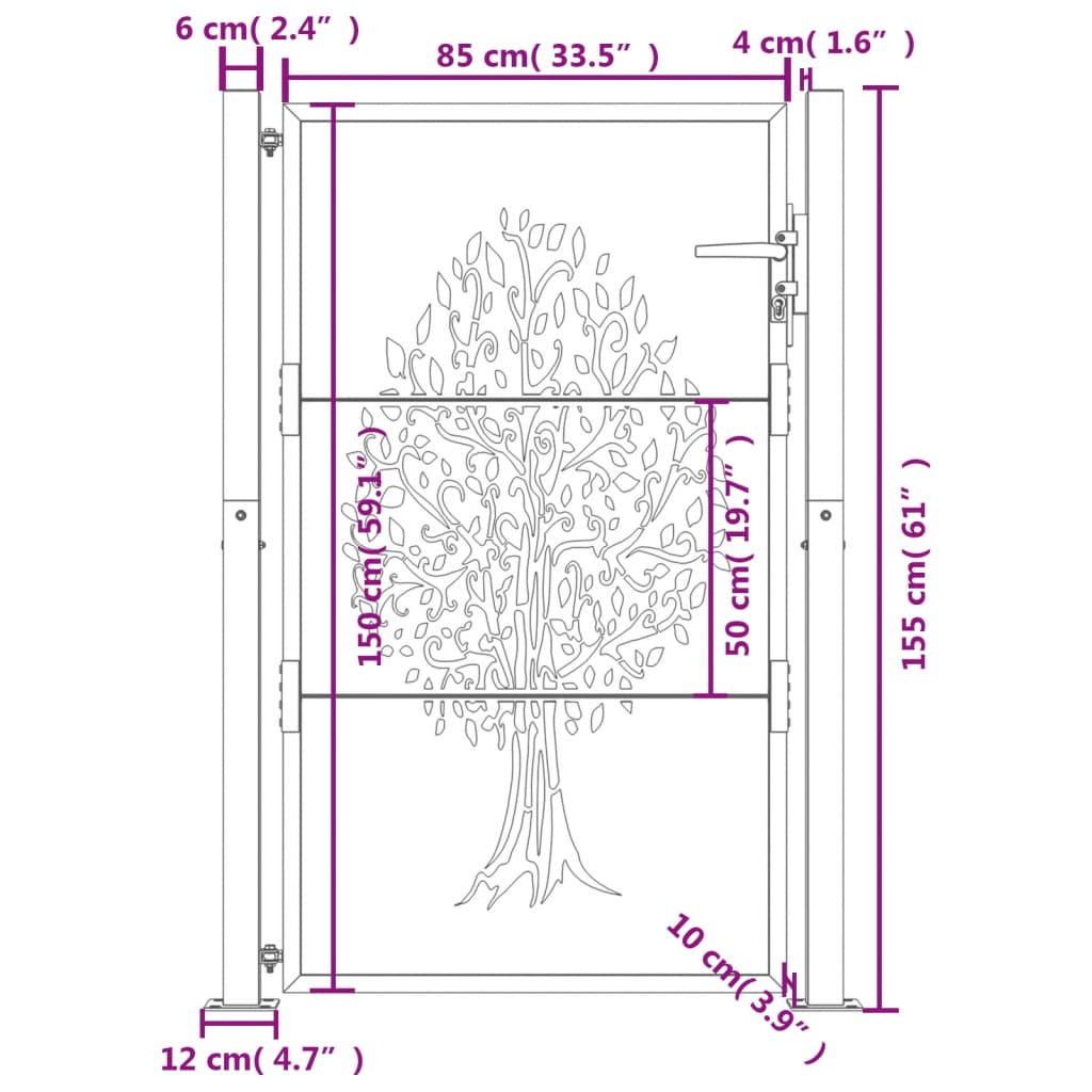 Gartentor Anthrazit 100x75 cm Stahl Baum-Design