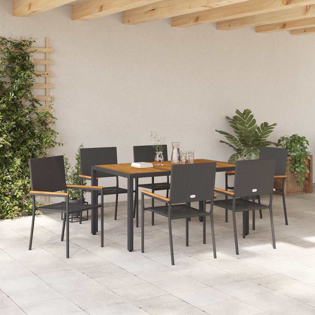 Garten Essgruppe 3 pcs Schwarz Poly-Rattan