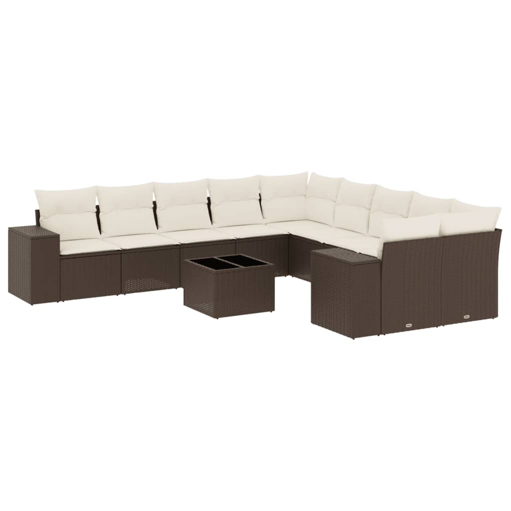 10-tlg. Garten-Sofagarnitur mit Kissen Schwarz Poly Rattan