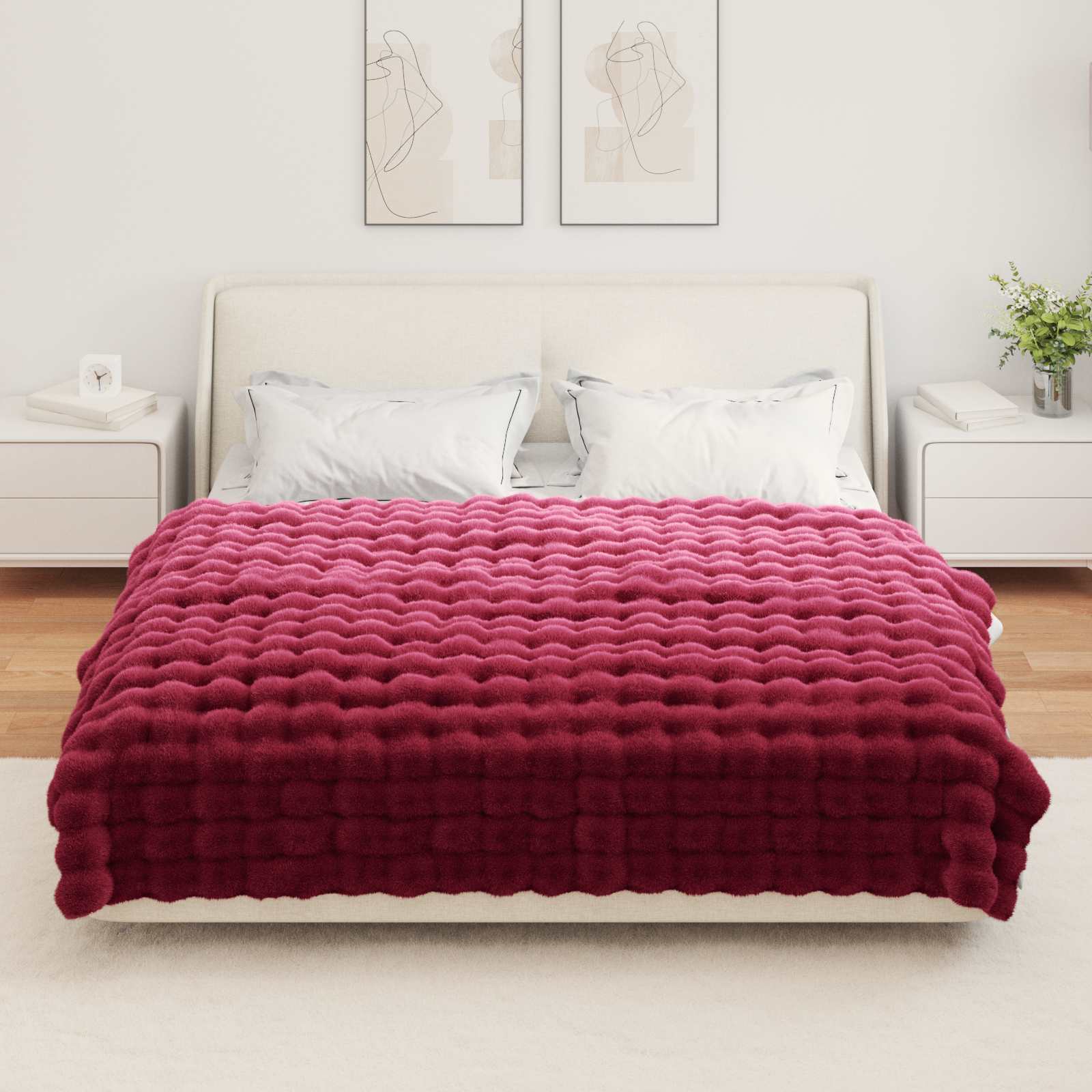 Rutschfeste Decke aus Kunstkaninchenfell Olite Beige Polyester