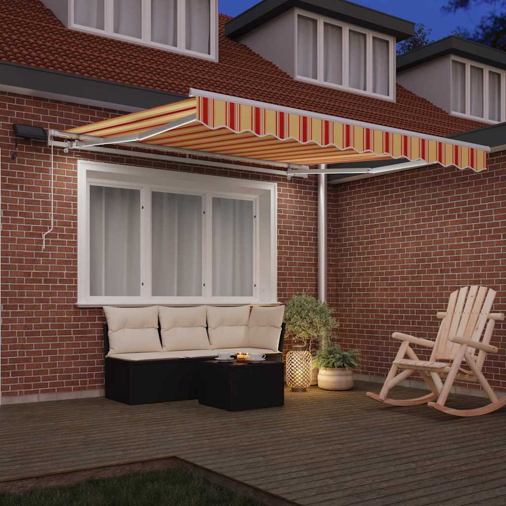 Markise Manuell Einziehbar mit LED 300x250 cm Blau und Weiß