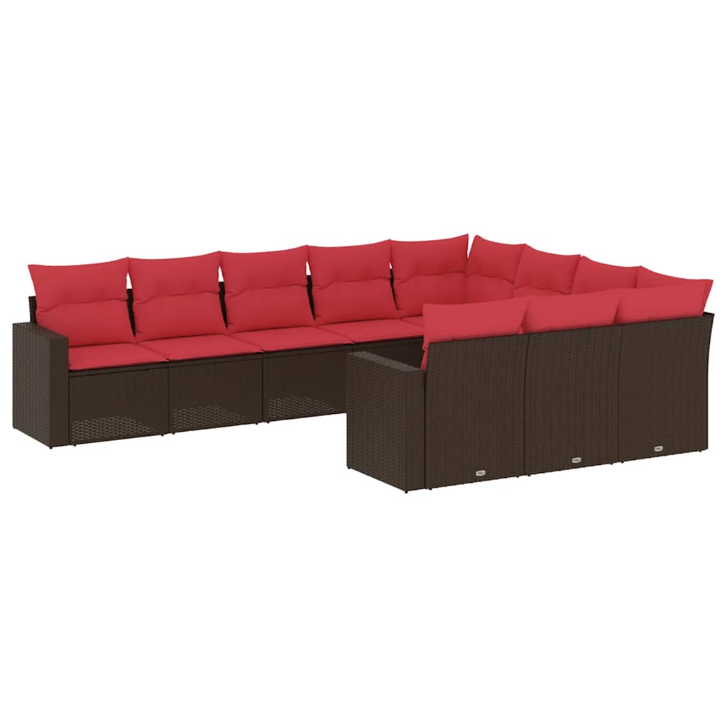 10-tlg. Garten-Sofagarnitur mit Kissen Schwarz Poly Rattan