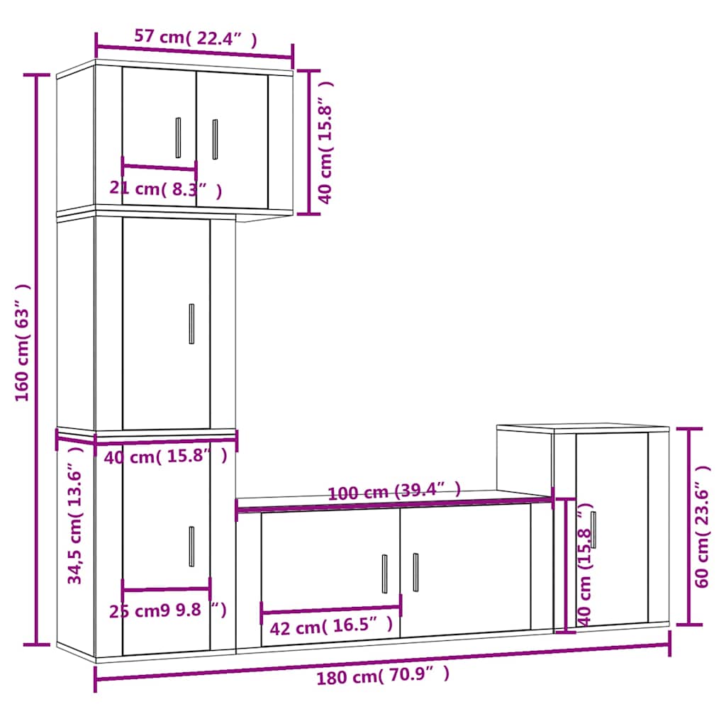 5-tlg. TV-Schrank-Set Weiß Holzwerkstoff