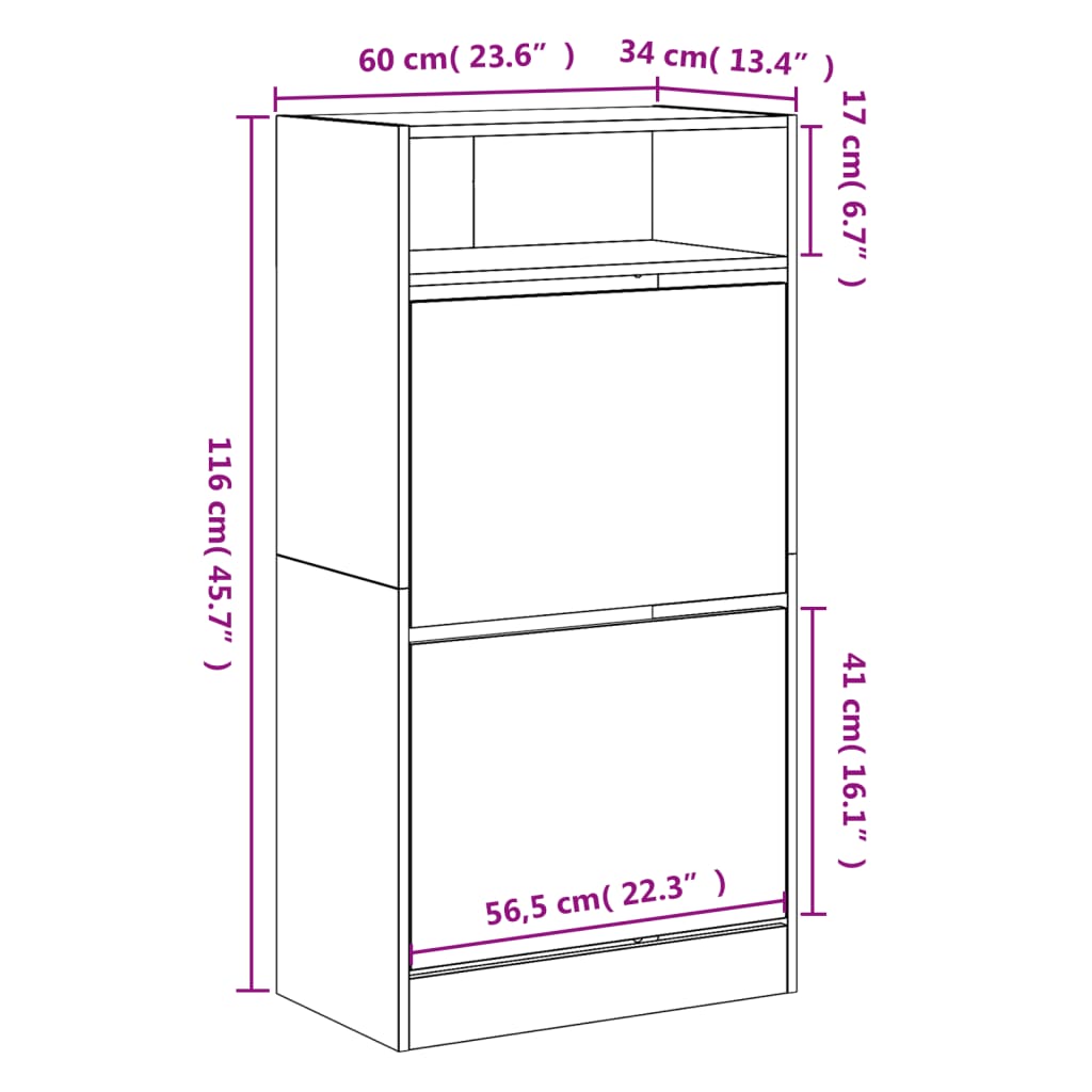 Schuhschrank mit 2 Klappen Weiß 80x34x116 cm