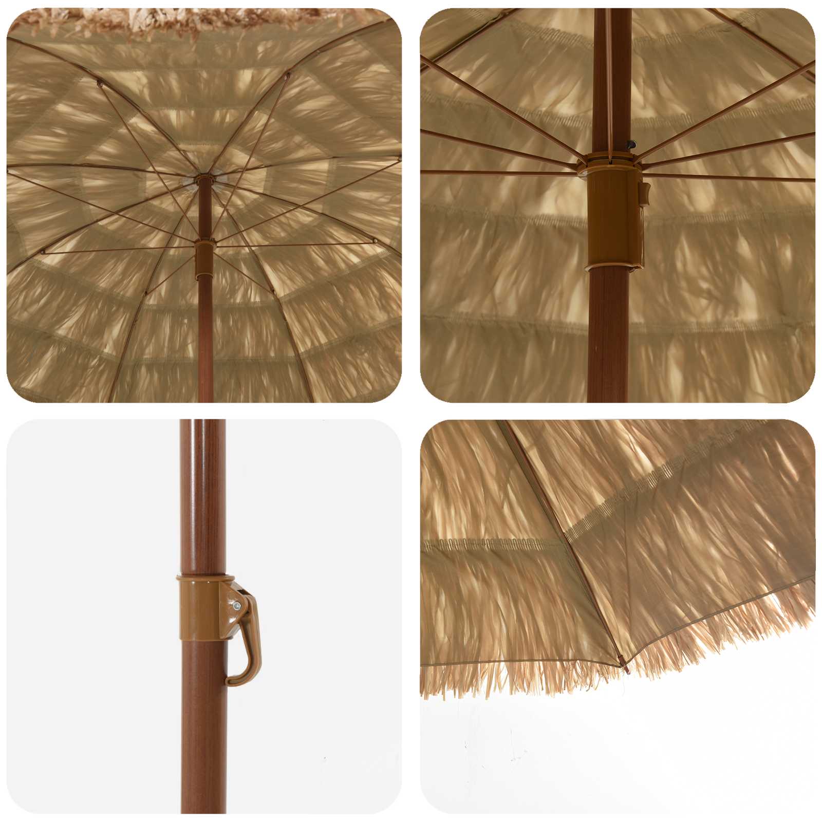 Strandparasol Natur 160 x 160 x 196 cm Polyester und Stahl