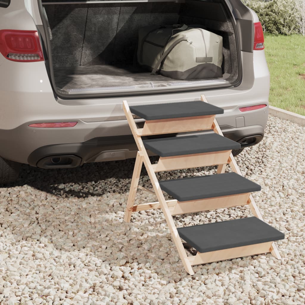 Hunderampe Grau 100x40 cm Massivholz Tanne
