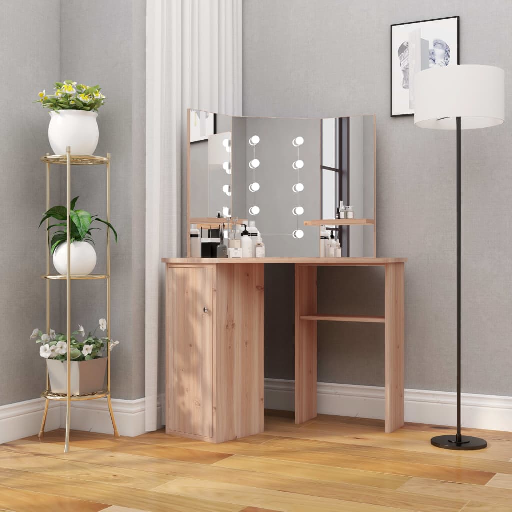 Eck-Schminktisch mit LED Grau 111x54x141,5 cm