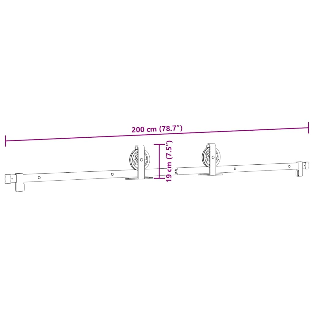 Schiebetürbeschlag-Set 183 cm Stahl Schwarz