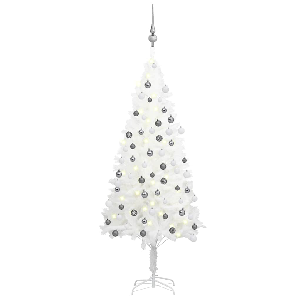 Künstlicher Weihnachtsbaum mit Beleuchtung & Kugeln Weiß 120 cm