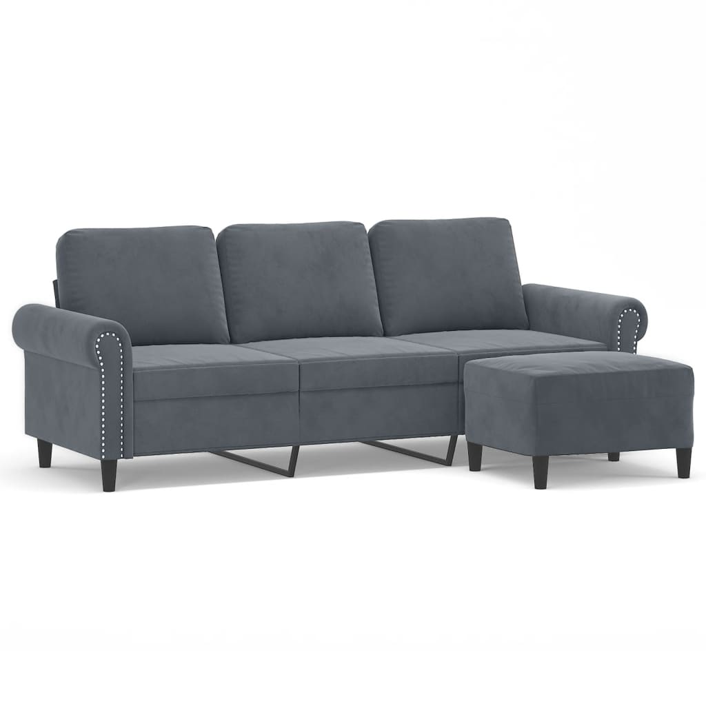 3-Sitzer-Sofa mit Hocker Hellgrau 180 cm Samt