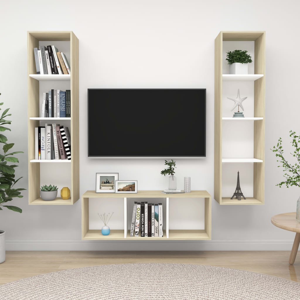 3-tlg. TV-Schrank-Set Weiß Holzwerkstoff