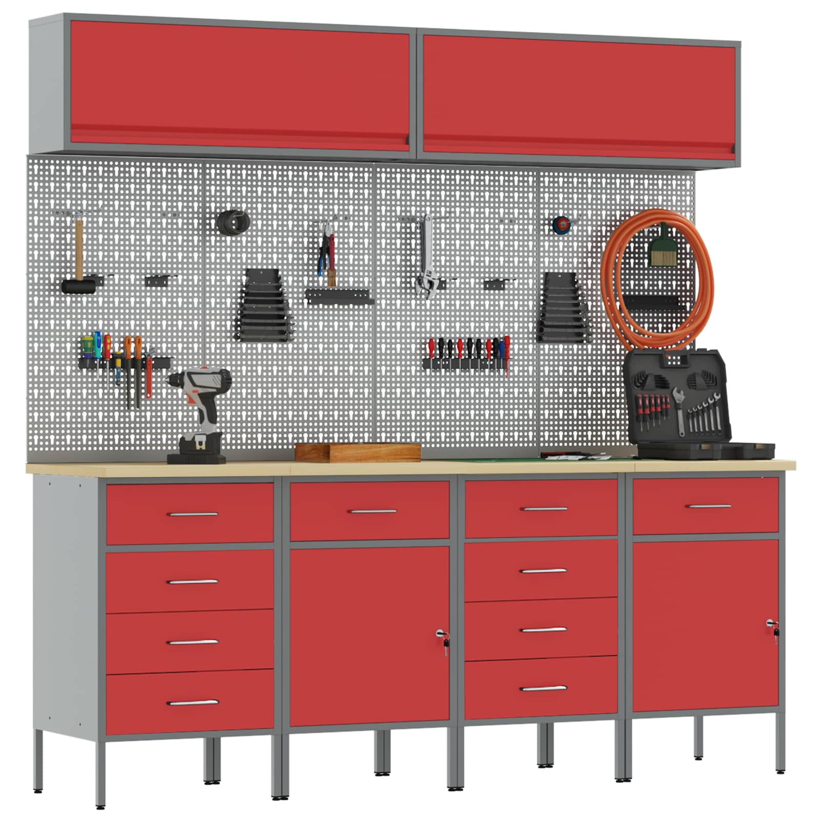 Arbeitsschrankset mit Schubladen mit Regal 8 pcs Grau