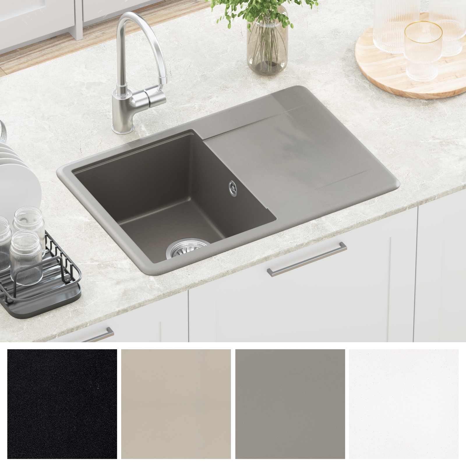 Waschbecken Schwarz 470 x 440 mm Granit