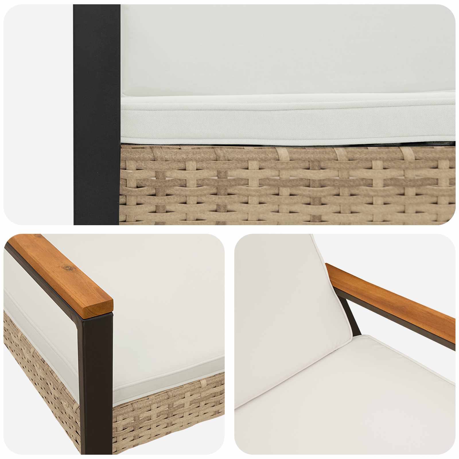 Bank Outdoor mit Kissen Schwarz 107 x 61 x 80 cm Poly-Rattan