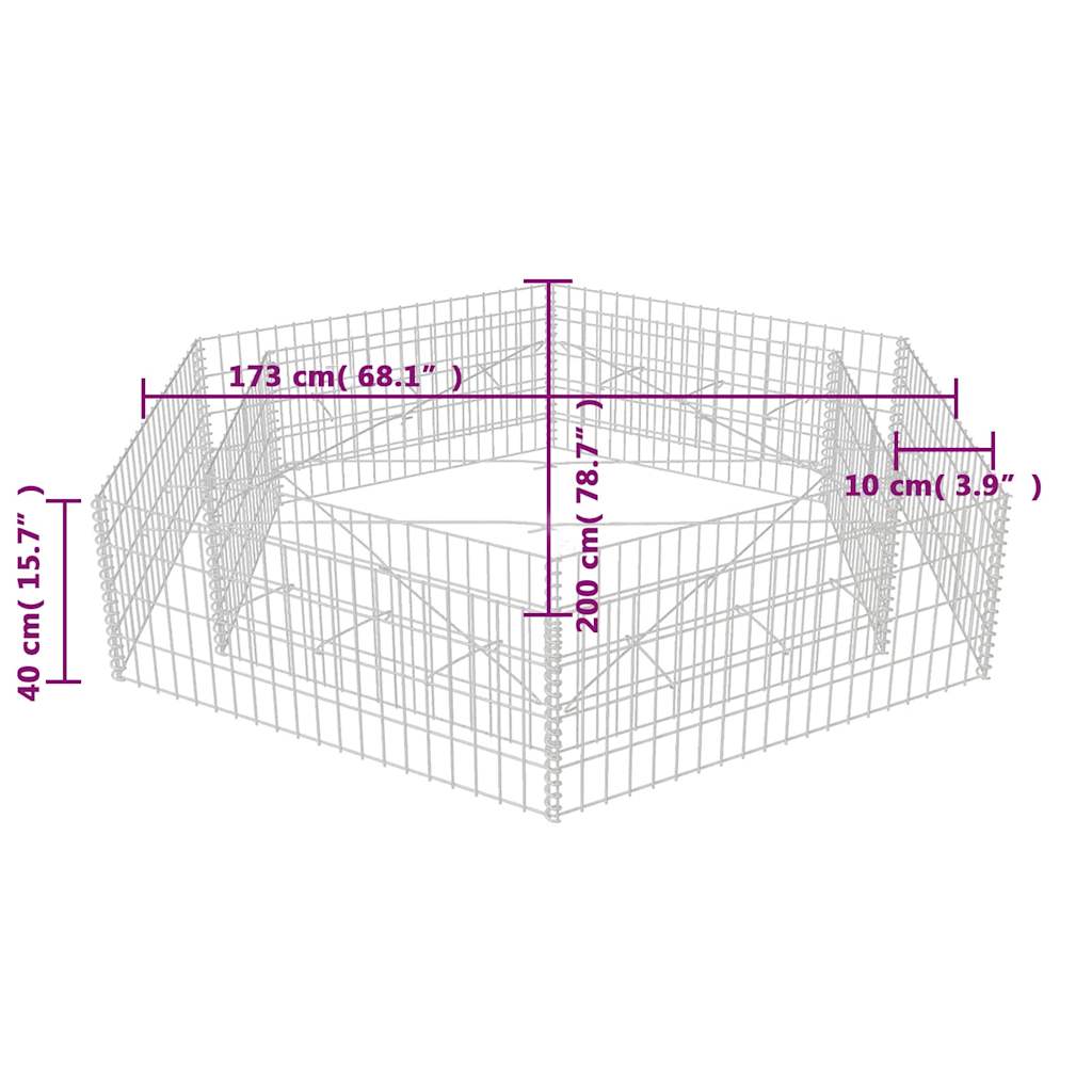 Sechseckiges Gabionen-Hochbeet 100×90×50 cm