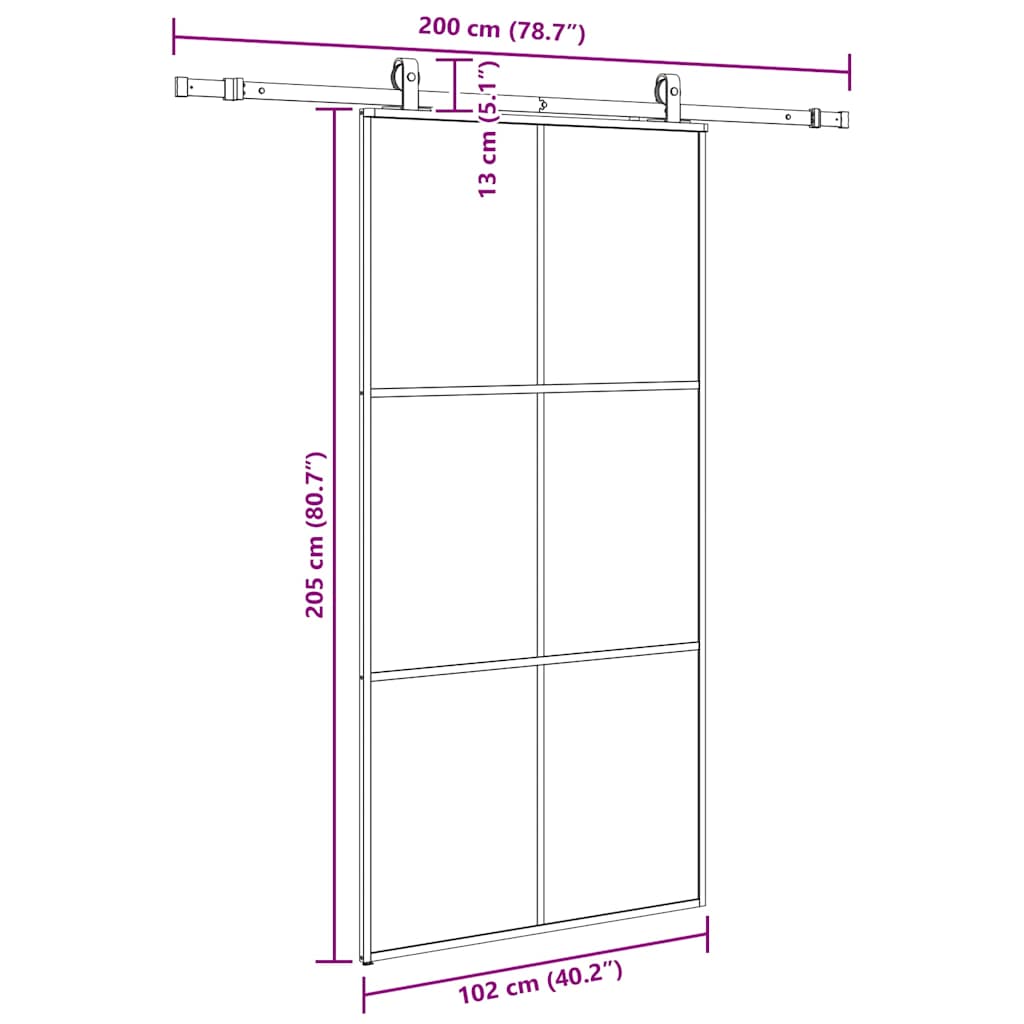 Schiebetür mit Beschlag Schwarz 76x205 cm ESG-Glas