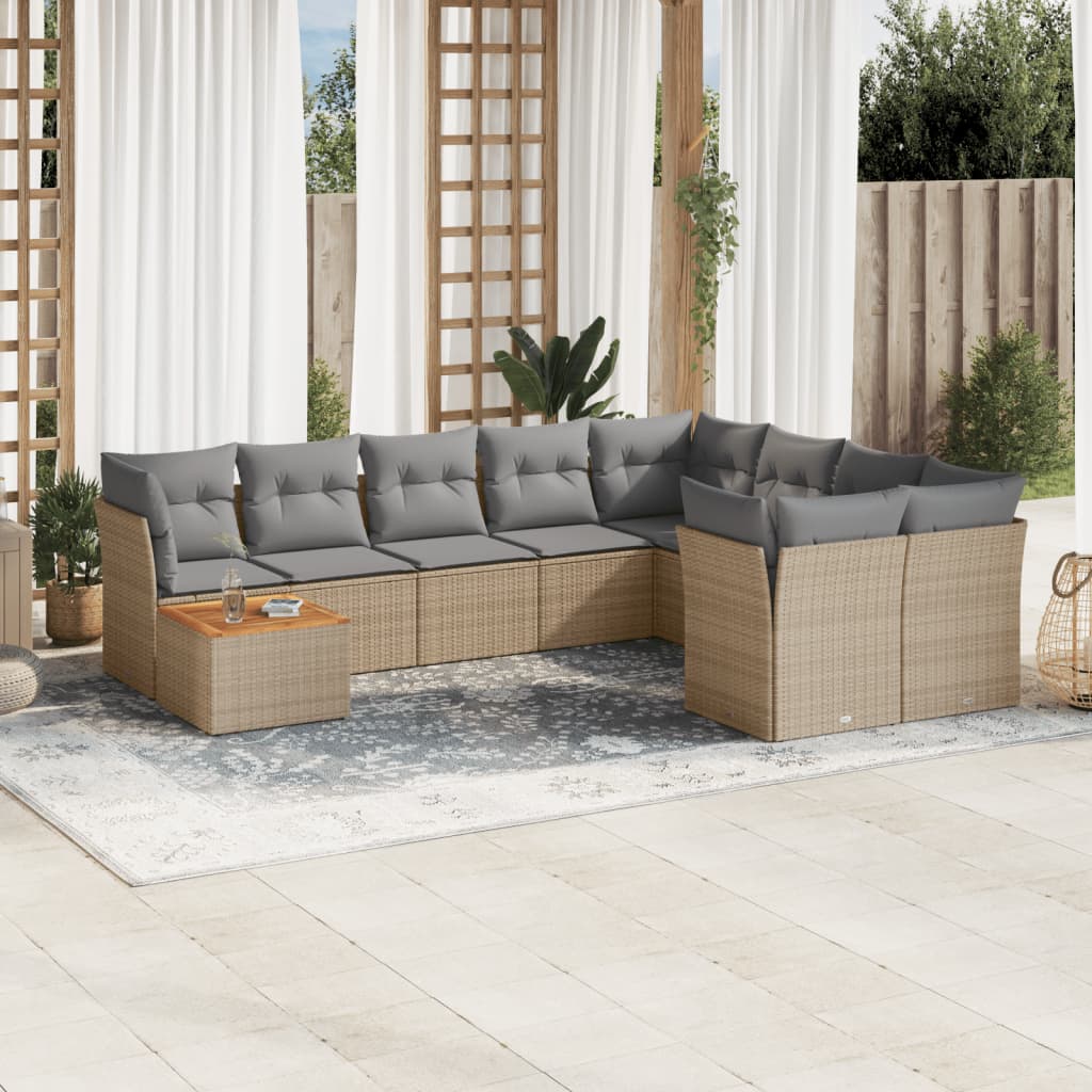 10-tlg. Garten-Sofagarnitur mit Kissen Schwarz Poly Rattan