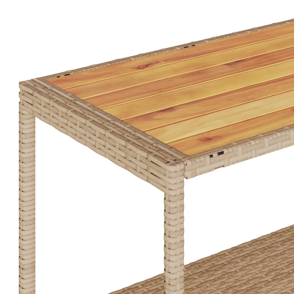Barwagen 3 Böden Schwarz Poly Rattan und Massivholz Akazie