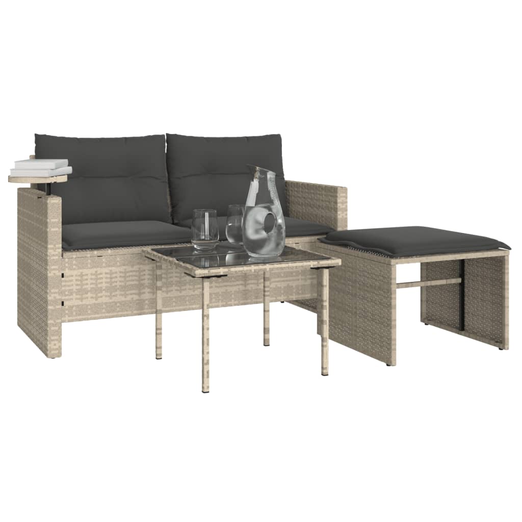 3-tlg. Garten-Sofagarnitur mit Kissen Schwarz Poly Rattan