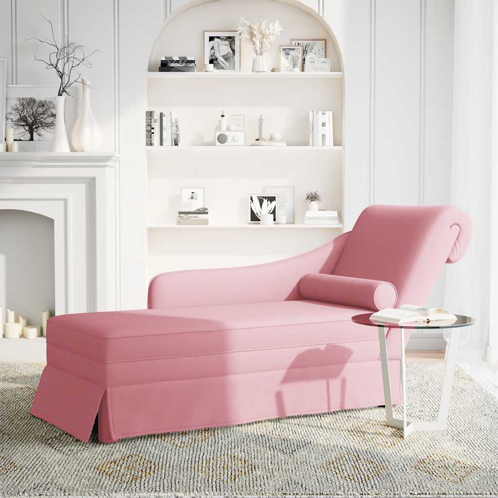 Chaiselongue mit Nackenrolle und Rechter Armlehne Blau Samt