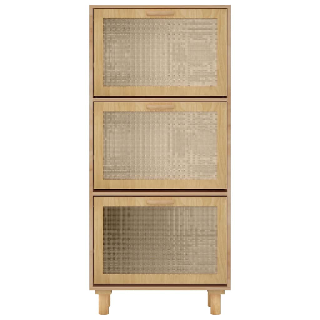 Schuhschrank Weiß 52x25x115 cm Holzwerkstoff & Rattan Natur