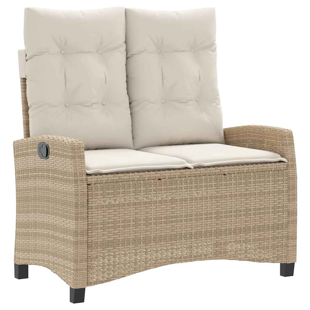 Gartenbank Verstellbar mit Kissen Schwarz Poly Rattan