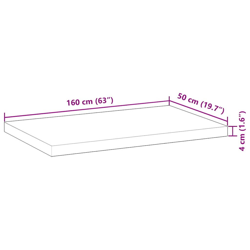 Tischplatte Rechteckig 60x50x2 cm Massivholz Akazie