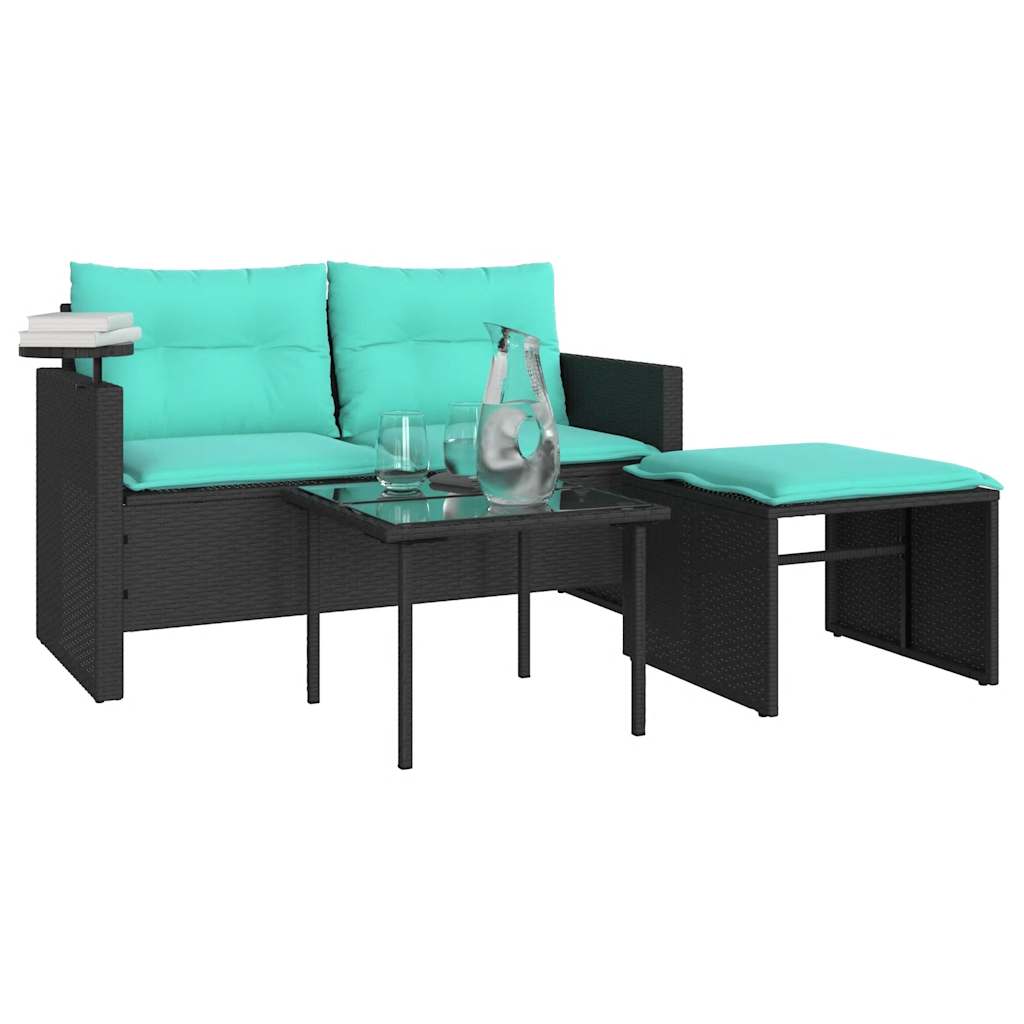 3-teiliges Gartensofa-Set mit Kissen, grau, Polyrattan