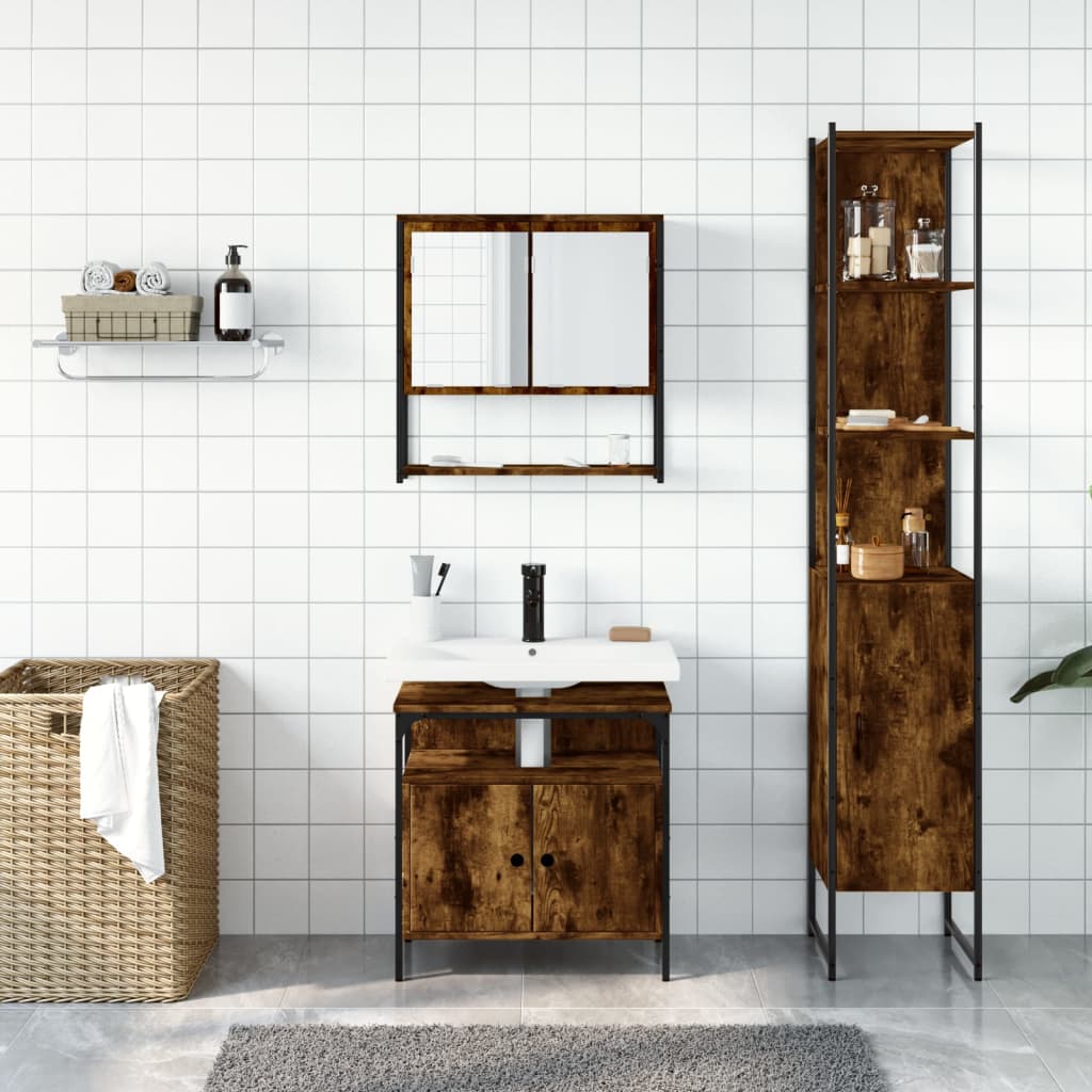3-tlg. Badmöbel-Set Schwarz Holzwerkstoff
