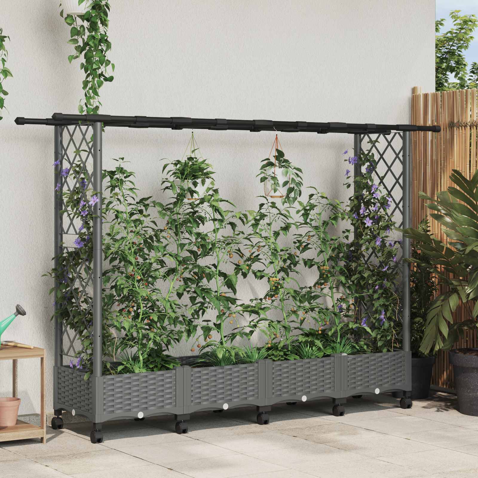 Hochbeet mit Rankgitter und Dach Braun 124 x 40 x 123 cm PP
