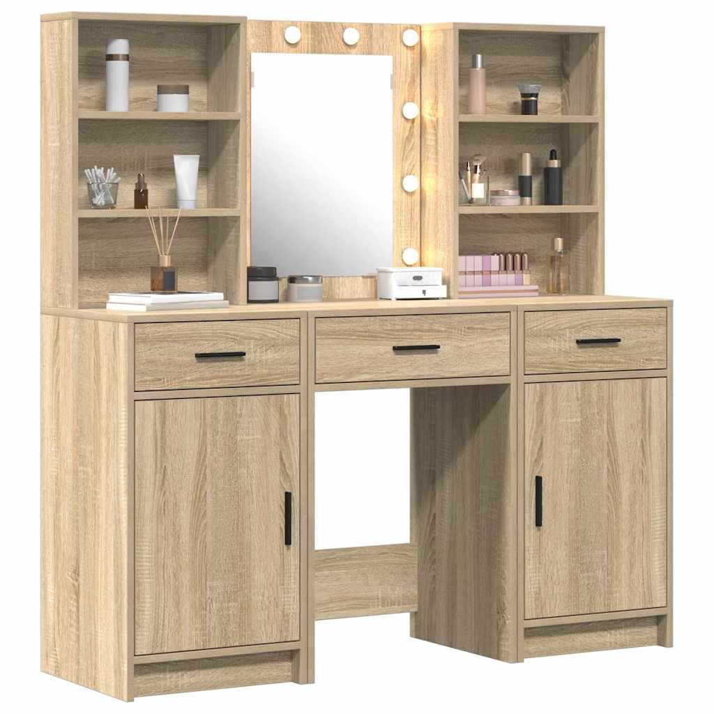 Schminktischset mit LED mit Schubladen 3 pcs Weiß Holzwerkstoff