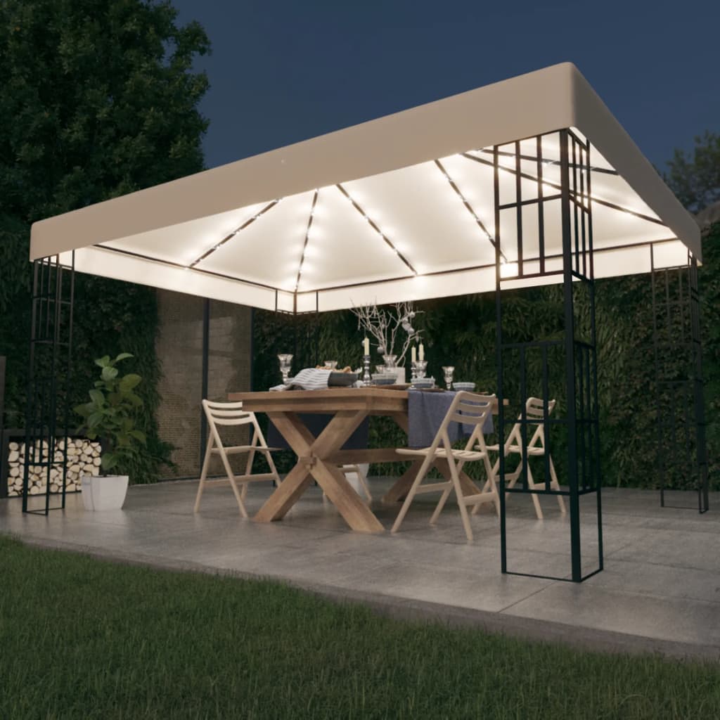 Pavillon mit LED-Lichterkette 3x3 m Taupe