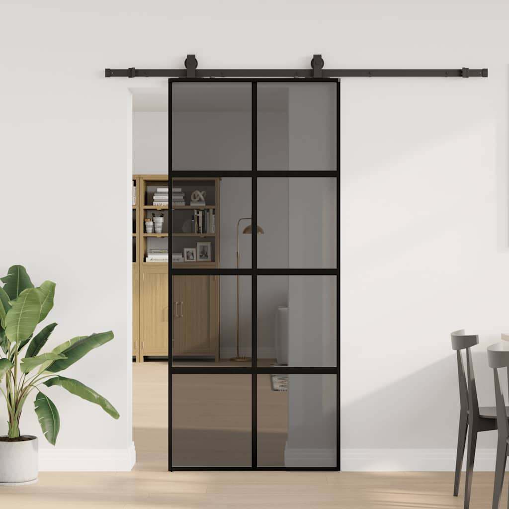 Schiebetür mit Beschlag Schwarz 76x205 cm ESG-Glas
